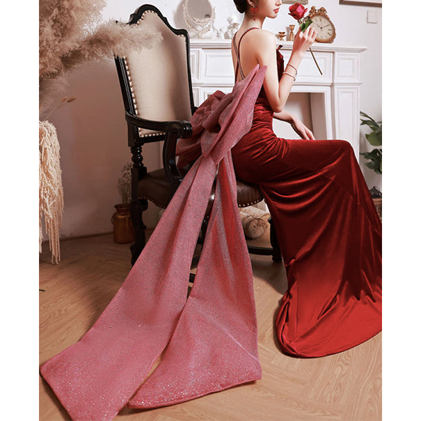 CRISS CROSS TIE BACKLESS BOW DRESS
