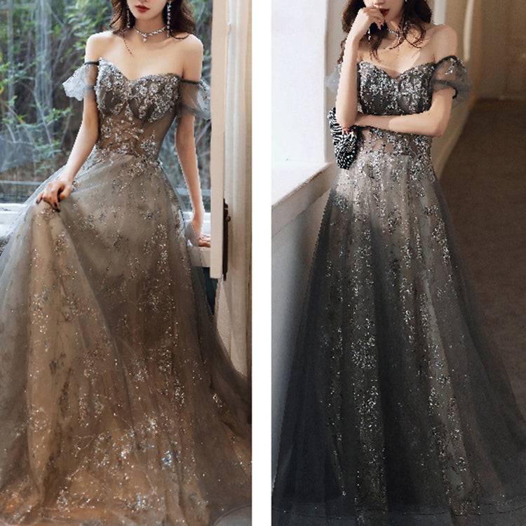 #30077 OFF SHOULDER SEQUINS EVENING DRESS