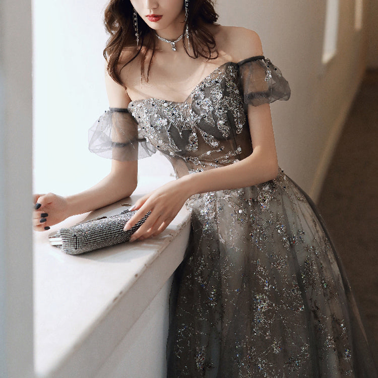 #30077 OFF SHOULDER SEQUINS EVENING DRESS