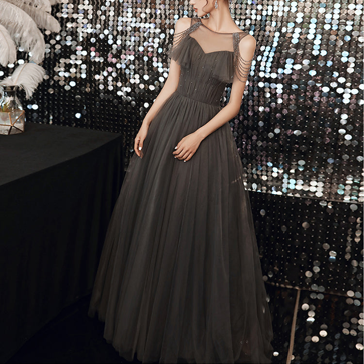 #30081 HALTERNECK FRINGED BEADING EVENING DRESS