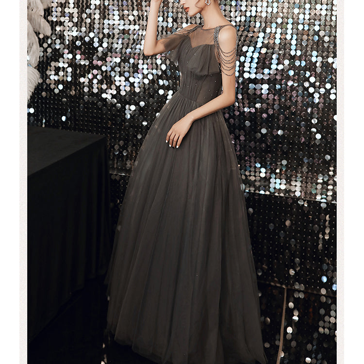 #30081 HALTERNECK FRINGED BEADING EVENING DRESS