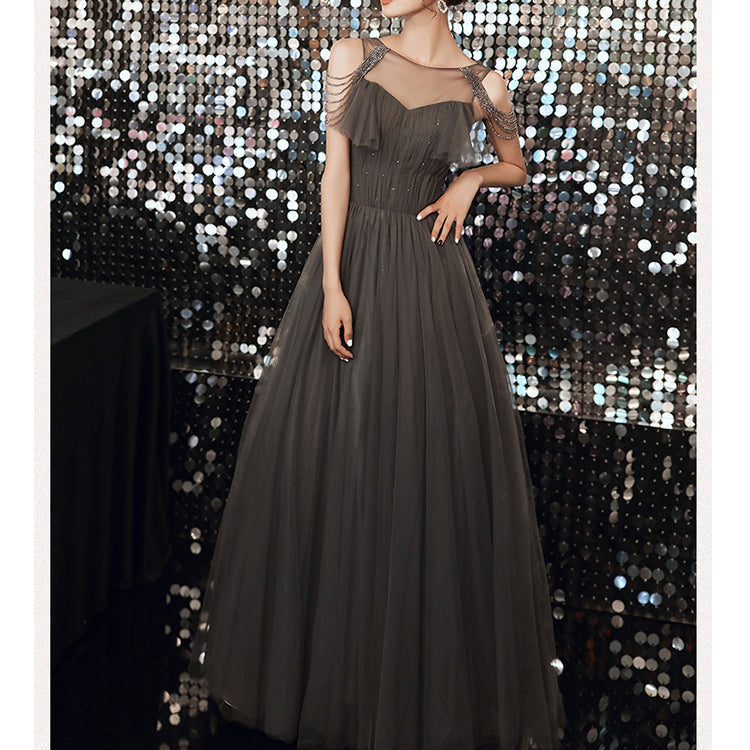 #30081 HALTERNECK FRINGED BEADING EVENING DRESS