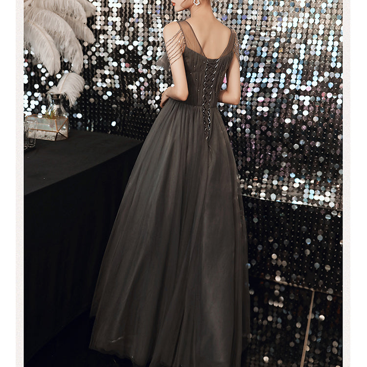 #30081 HALTERNECK FRINGED BEADING EVENING DRESS
