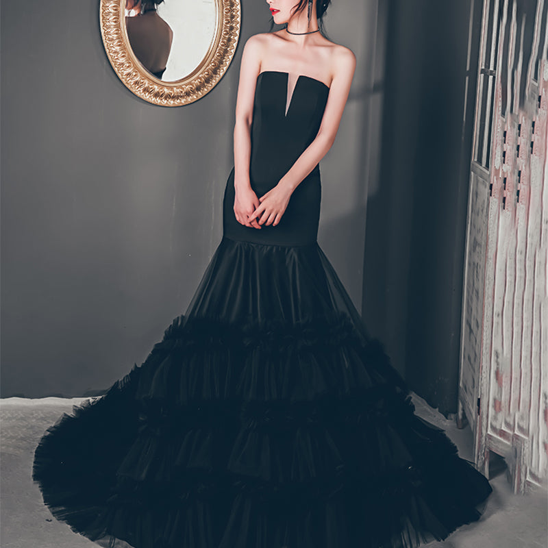 #40111 BANDEAU WRAP FISH TAIL EVENING DRESS
