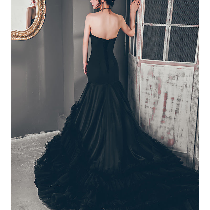 #40111 BANDEAU WRAP FISH TAIL EVENING DRESS
