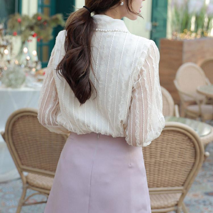 #5079 Lantern Sleeve Lace Chiffon Shirt