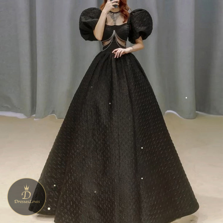 #5325 Puff sleeve evening dress