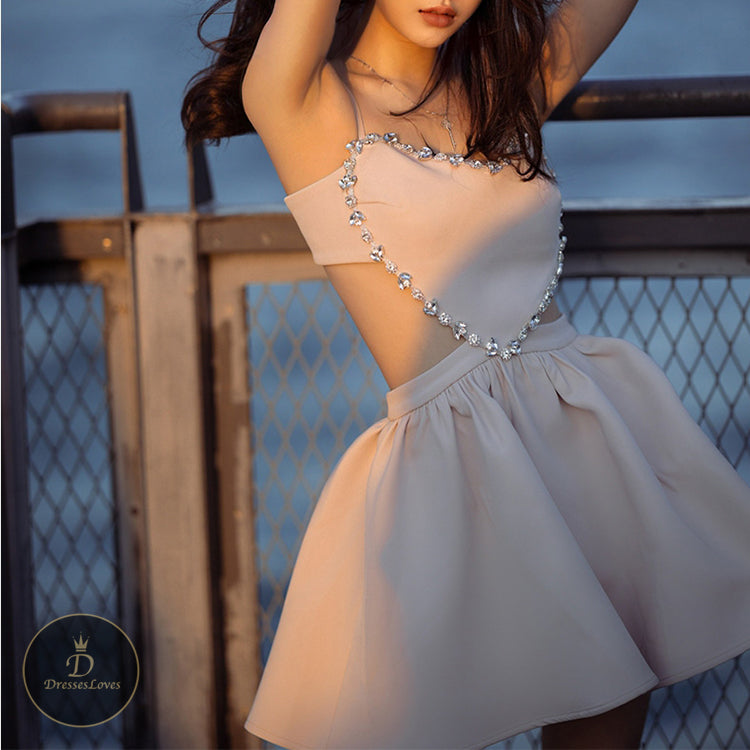#5329 Diamond-studded light luxury suspender dress