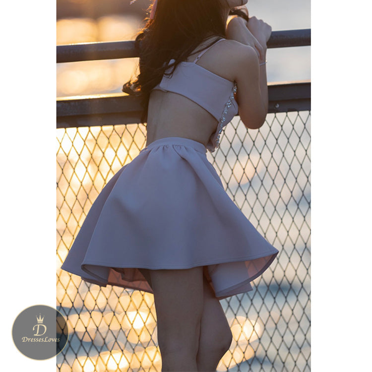 #5329 Diamond-studded light luxury suspender dress