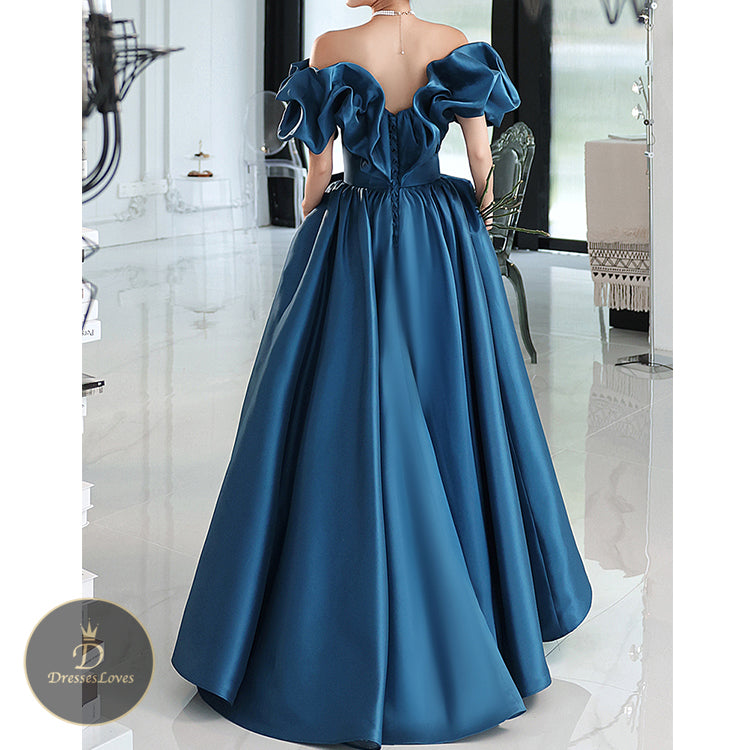 #5335 One-Shoulder Satin Evening Dress