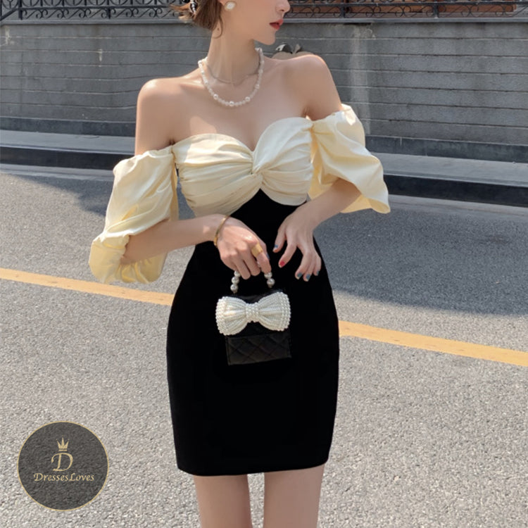 #5389 BANDEAU PUFF SLEEVES DRESS