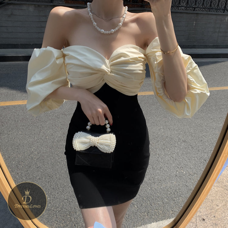 #5389 BANDEAU PUFF SLEEVES DRESS