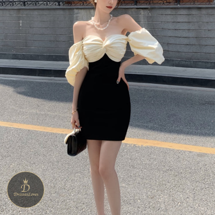 #5389 BANDEAU PUFF SLEEVES DRESS