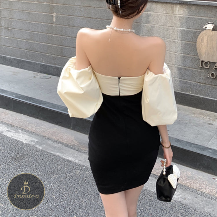 #5389 BANDEAU PUFF SLEEVES DRESS