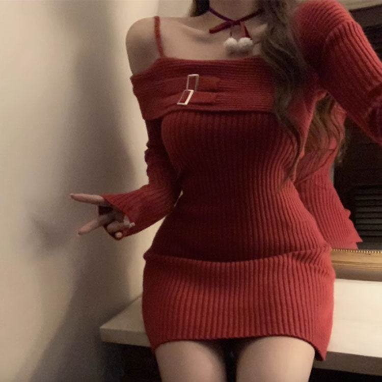 #5436 OPEN-SHOULDER KNIT DRESS