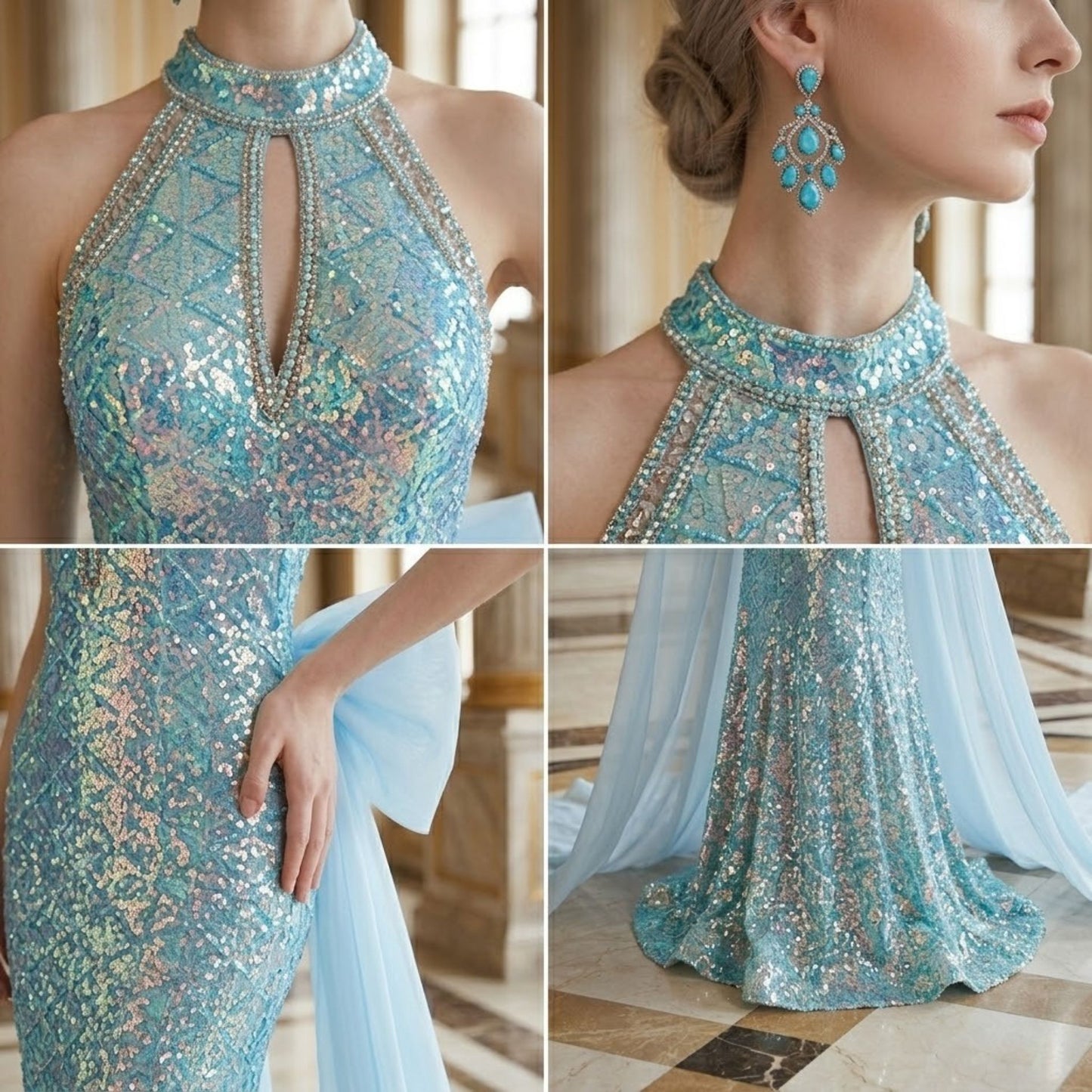 HALTERNECK SEQUIN PARTY DRESS #5453