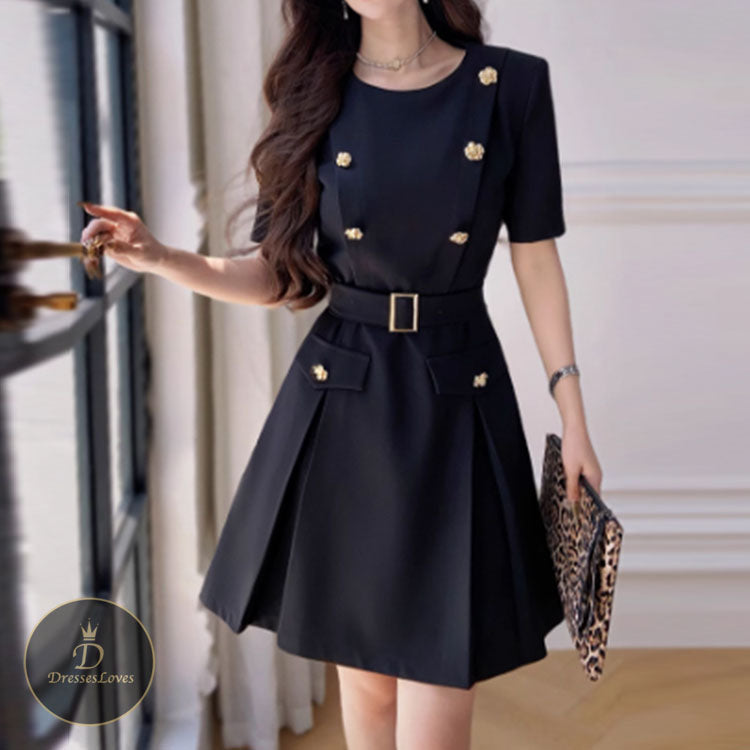#5522 DOUBLE-BREASTED WAIST-CINCHED DRESS