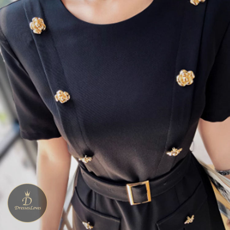 #5522 DOUBLE-BREASTED WAIST-CINCHED DRESS