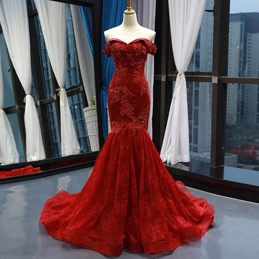 #7176 OFF SHOULDER EMBROIDERY EVENING DRESSES