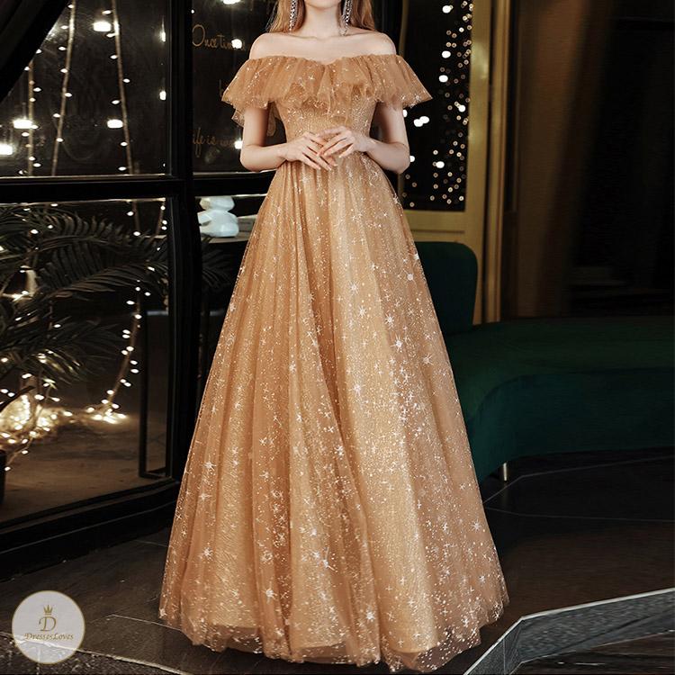 #7301 OFF SHOULDER EVENING DRESS