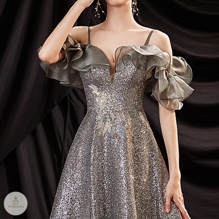#7309 PETAL SLEEVE EVENING DRESS
