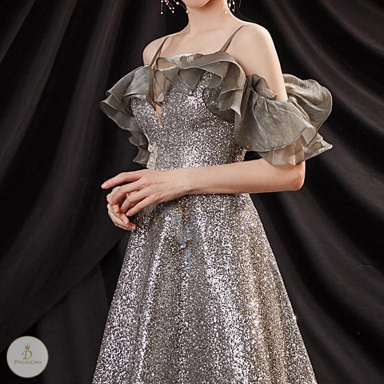 #7309 PETAL SLEEVE EVENING DRESS