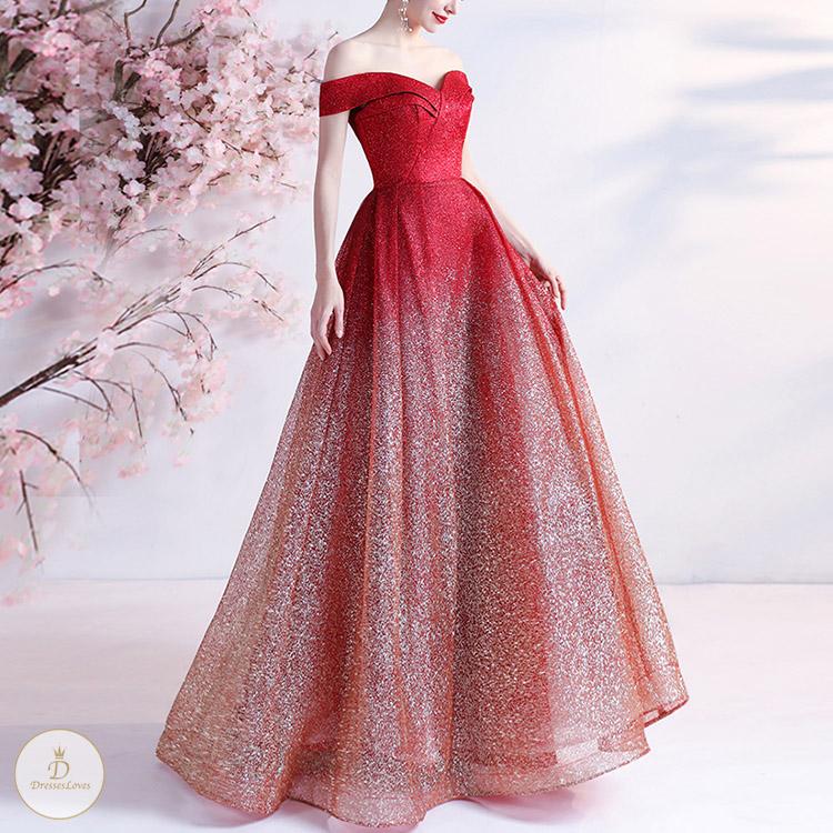 #7312 GRADIENT RED EVENING DRESS