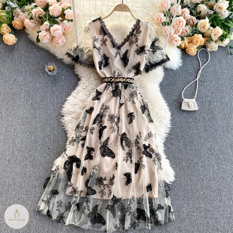 #7326 BUTTERFLY EMBROIDERY SWING DRESS