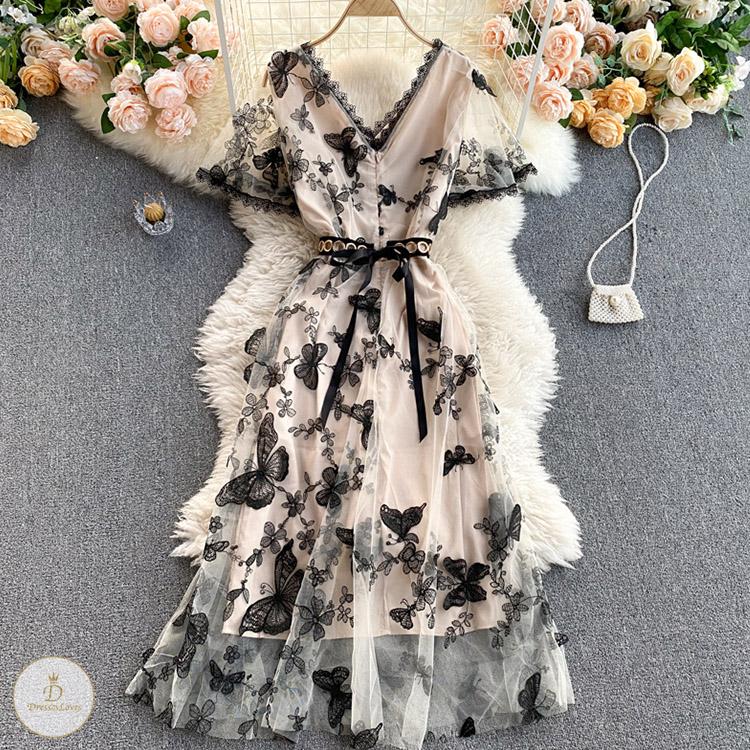 #7326 BUTTERFLY EMBROIDERY SWING DRESS