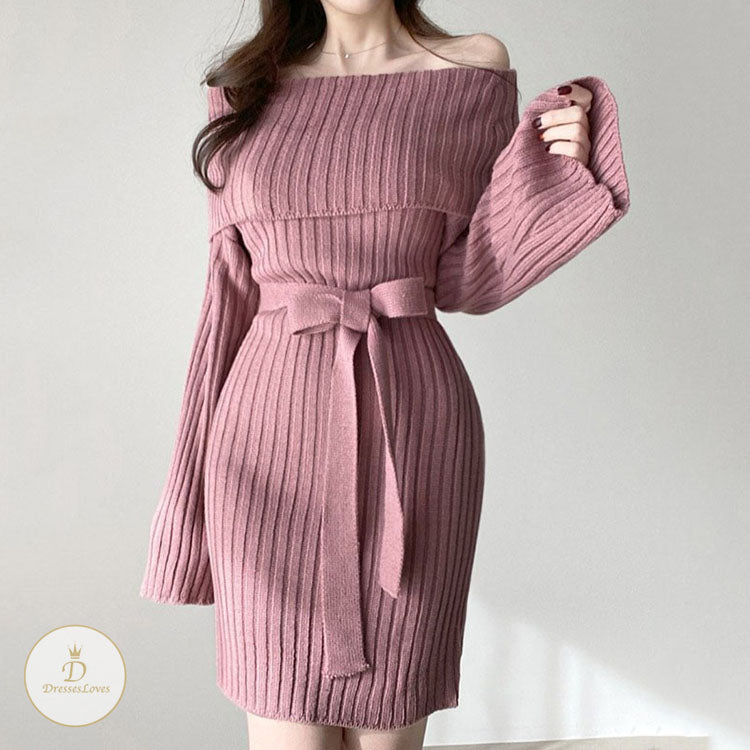 #7568 ONE SHOULDER KNITTED DRESS