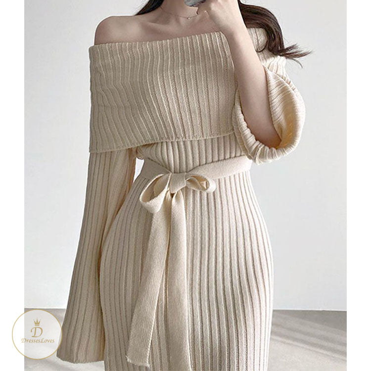 #7568 ONE SHOULDER KNITTED DRESS