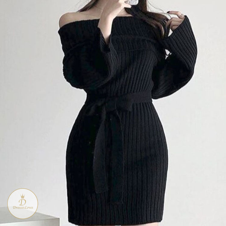 #7568 ONE SHOULDER KNITTED DRESS