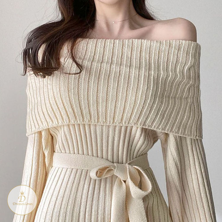 #7568 ONE SHOULDER KNITTED DRESS