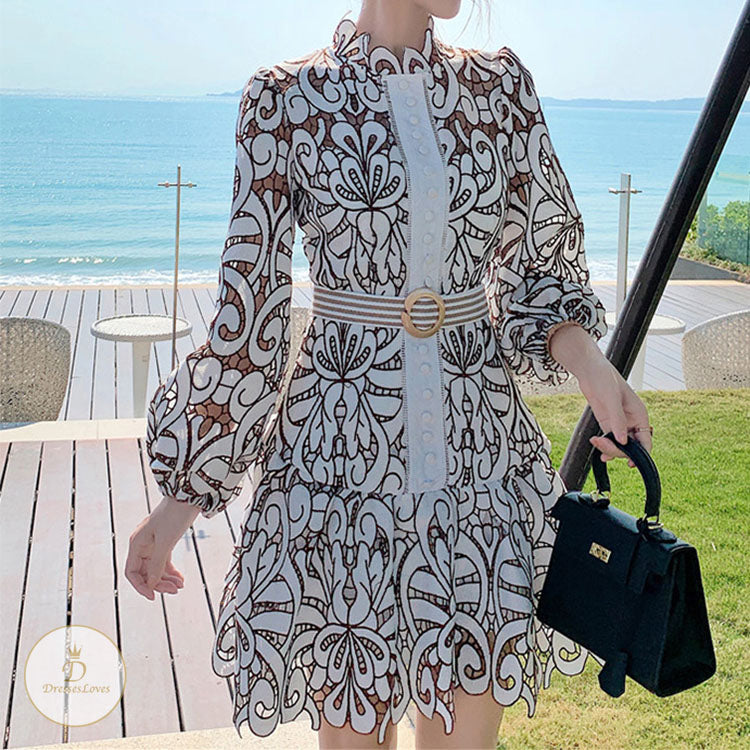 #7576 HOOK FLOWER HOLLOW DRESS