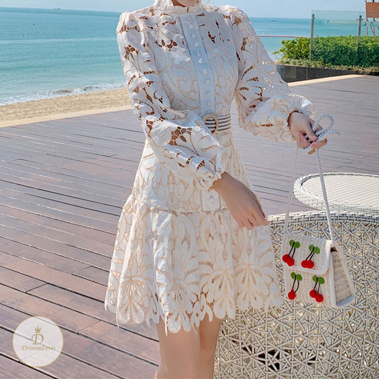 #7576 HOOK FLOWER HOLLOW DRESS