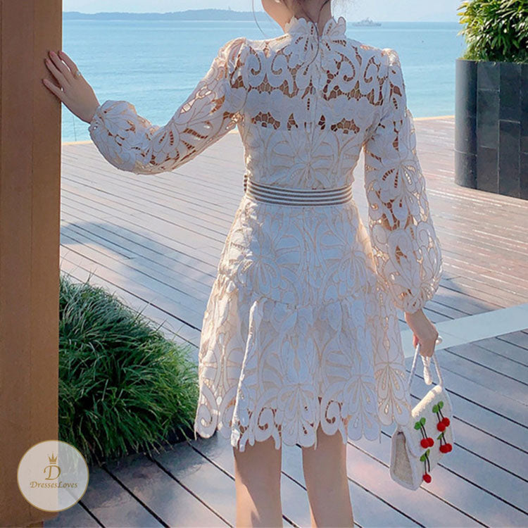 #7576 HOOK FLOWER HOLLOW DRESS
