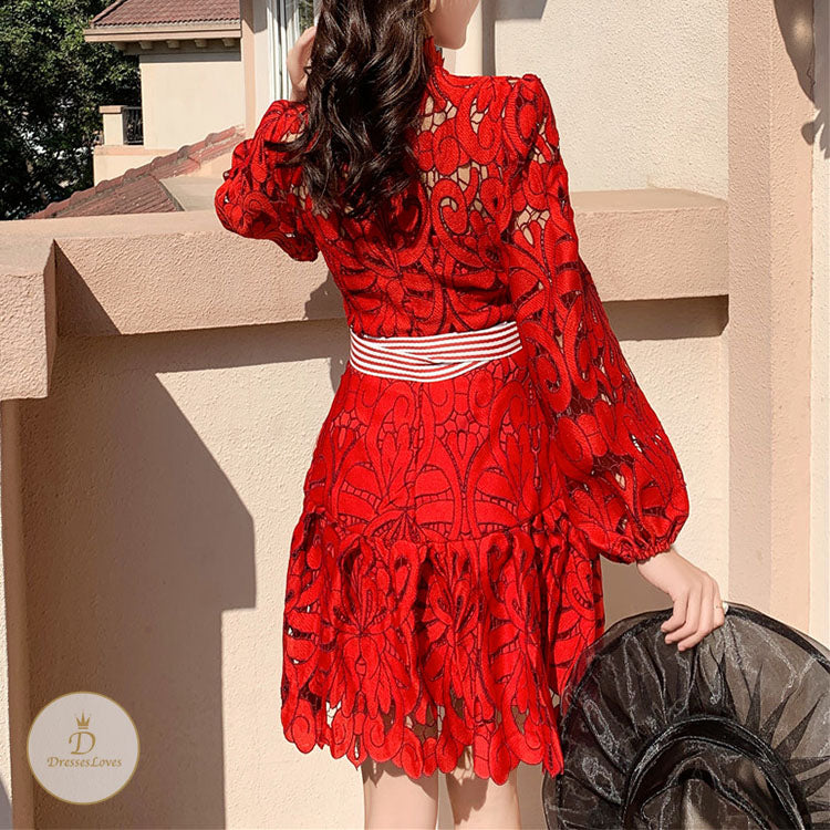 #7576 HOOK FLOWER HOLLOW DRESS