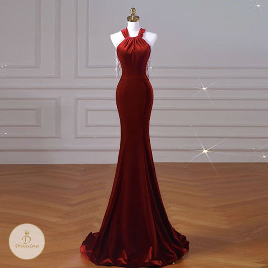 #7767 OFF HALTER EVENING DRESS