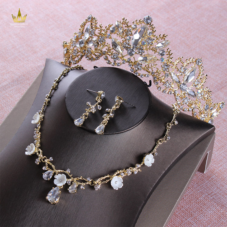 #TQ2064 Crown + Earrings + Necklace (Three-piece )