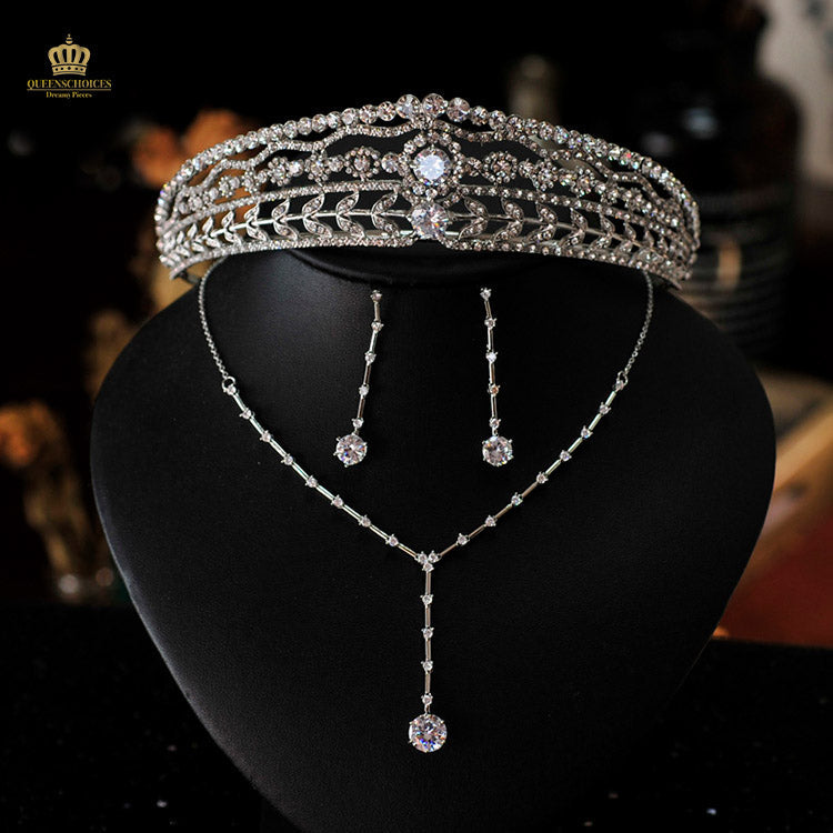 #TQ2074 Crown + Earrings + Necklace (Three-piece )