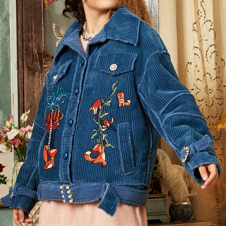 Stitched striped grain wool corduroy jacket