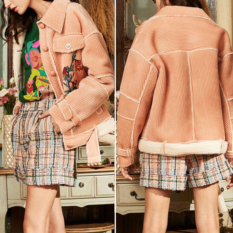 Stitched striped grain wool corduroy jacket
