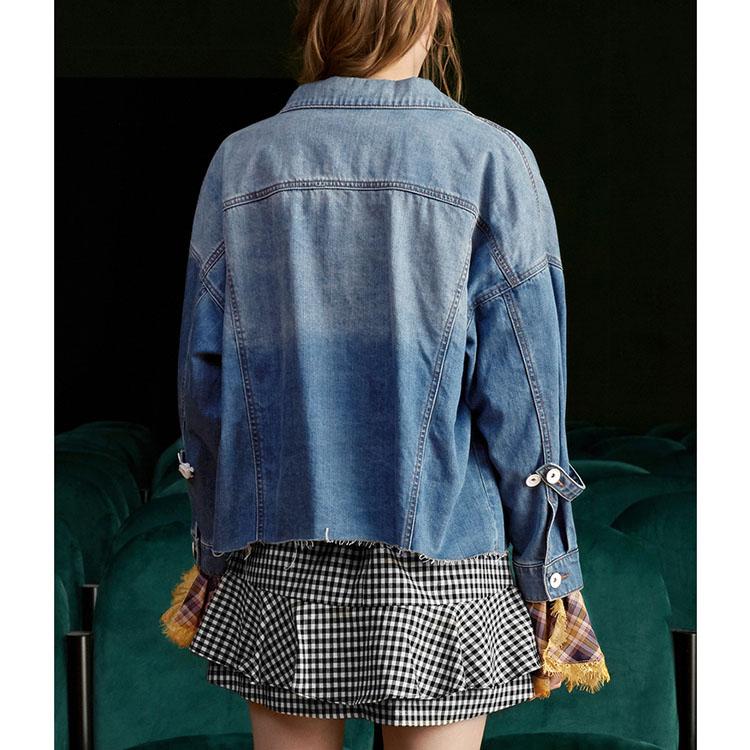 Embroidered Check Flare Sleeve Jacket