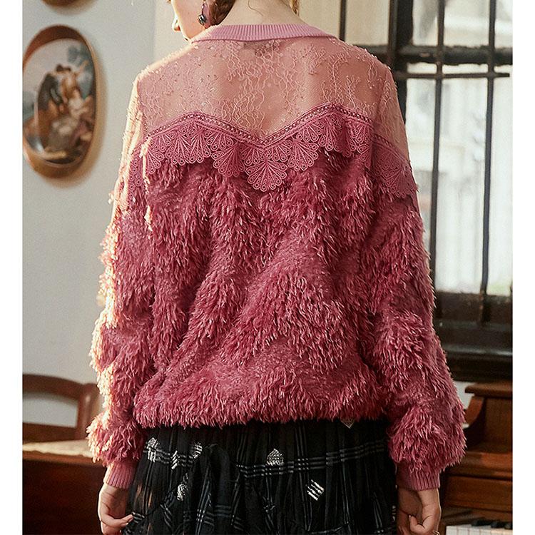 Semi-sheer lace mesh stitching top