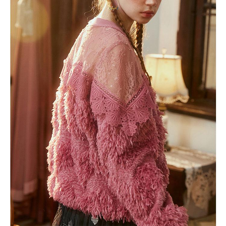 Semi-sheer lace mesh stitching top