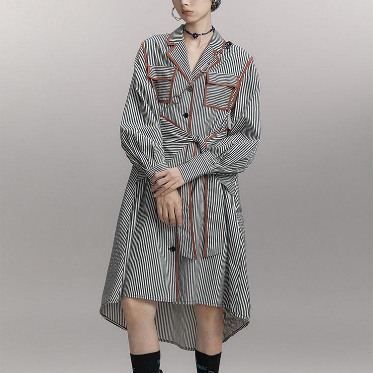 Striped suit collar shirt dress