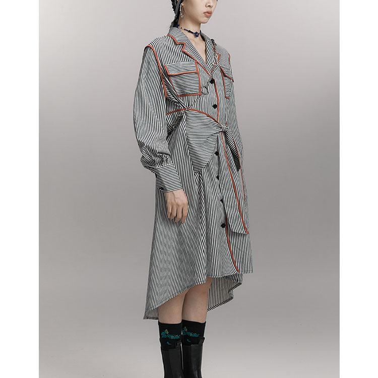 Striped suit collar shirt dress