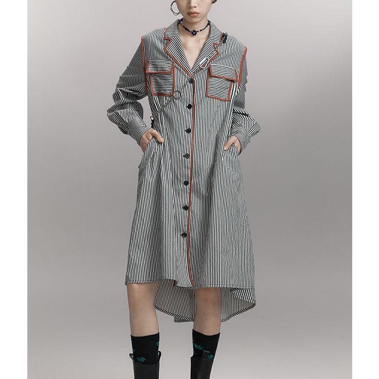 Striped suit collar shirt dress
