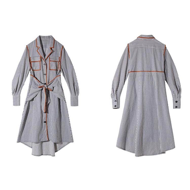 Striped suit collar shirt dress
