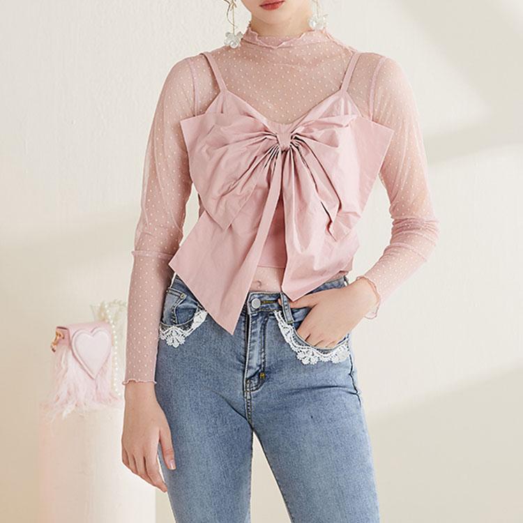 Polka dot mesh top